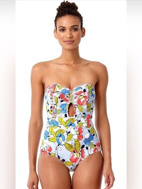 NWT Anne Cole Brigitte Floral Quilted Strapless Keyhole Panama